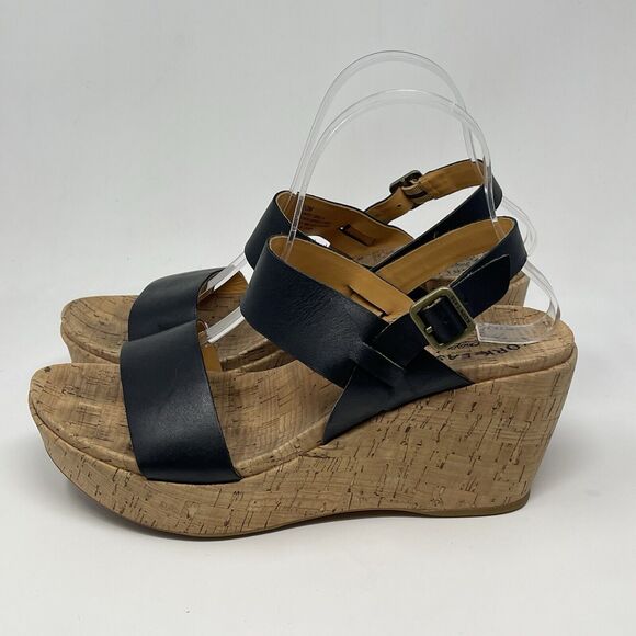 Kork Ease Austin Cork Wedge Sandals Womens 10 M Black Leather Ankle Strap Buckle - Picture 4 of 16